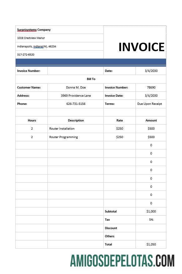 realista Modelo de fatura de serviços de informática
